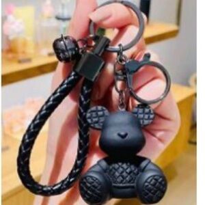 Black Bear Keychain with Braided Strap